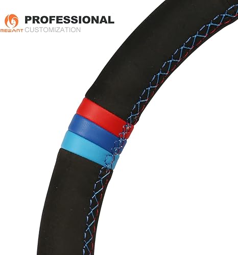 Miniatura 3 de MEWANT Cubierta de volante de gamuza negra cosida a mano para BMW Serie 3 E46 E46 X5 E53 DIY protector de dirección