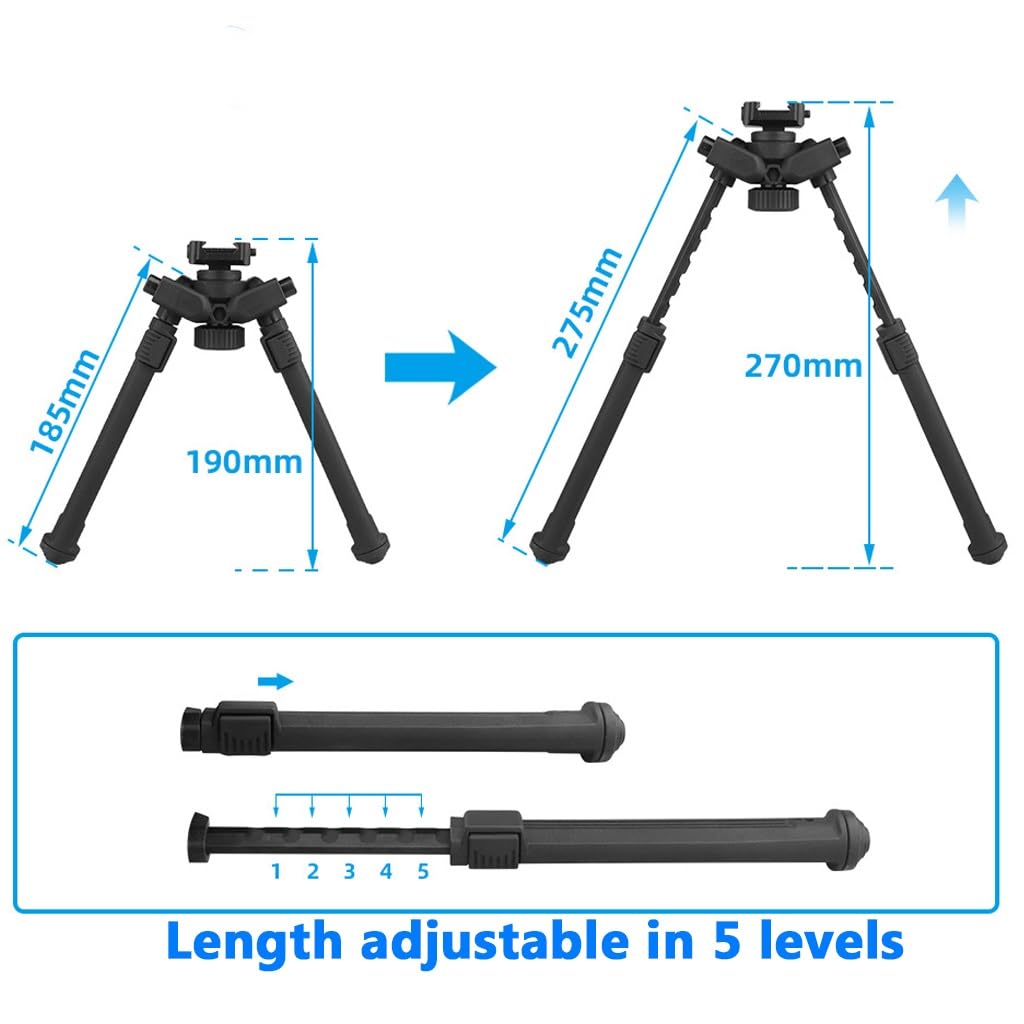 Bipied Tactique Portable, Léger Et Réglable, De 7,5 À 10,6 Pouces, for La Chasse en Plein Air, avec Adaptateur De Montage(BK - Rail Mounts)