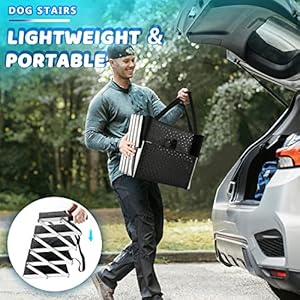   Lemberi-Reinforced-Dog-Stairs-for-Car-SUV-and-Trucks-Aluminum-Dog-Ramps-for-Small-to-Large-Size-Dogs-with-Non-Slip-Surface-Lightweight-Foldable-Pet-Car-Steps-Up-to-250-lbs-for-Bed-Oudoor
