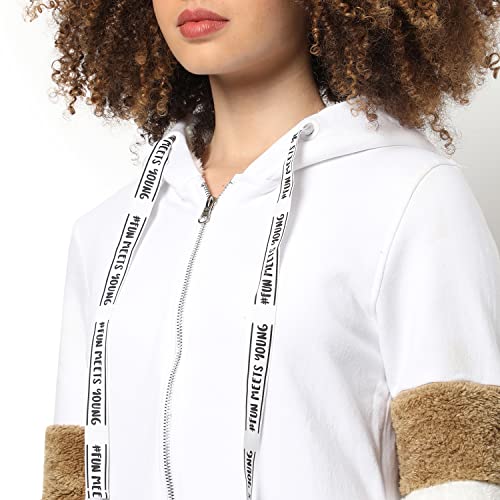 Image of Campus Sutra Women's Cotton Hooded Neck Sweatshirt(AWIN22 CSW-AW-HD0100 L C8-White L)