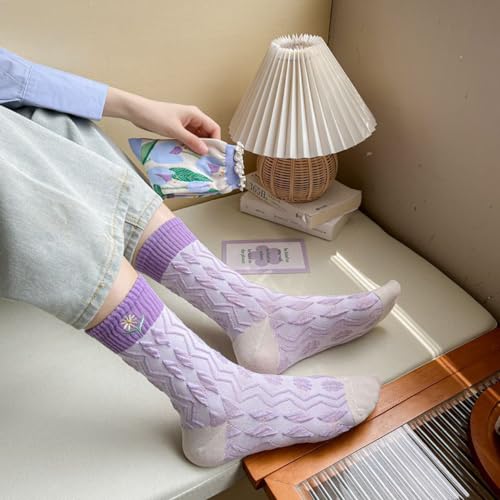 Image of HOMSSEM Floral Crew Socks - 5Pair Flower Graphic Soft Cotton Socks for Women, Teen Girls - for Sandals, - Cute Vibrant Colors