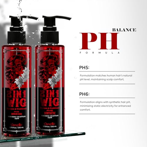 2 in 1 Wig Shampoo & Conditioner, Human Wig Care Shampoo, Moisturizing & Gentle Formula. 200ml/6.76fl oz (Human Wig (ph5), 200ML) Detail