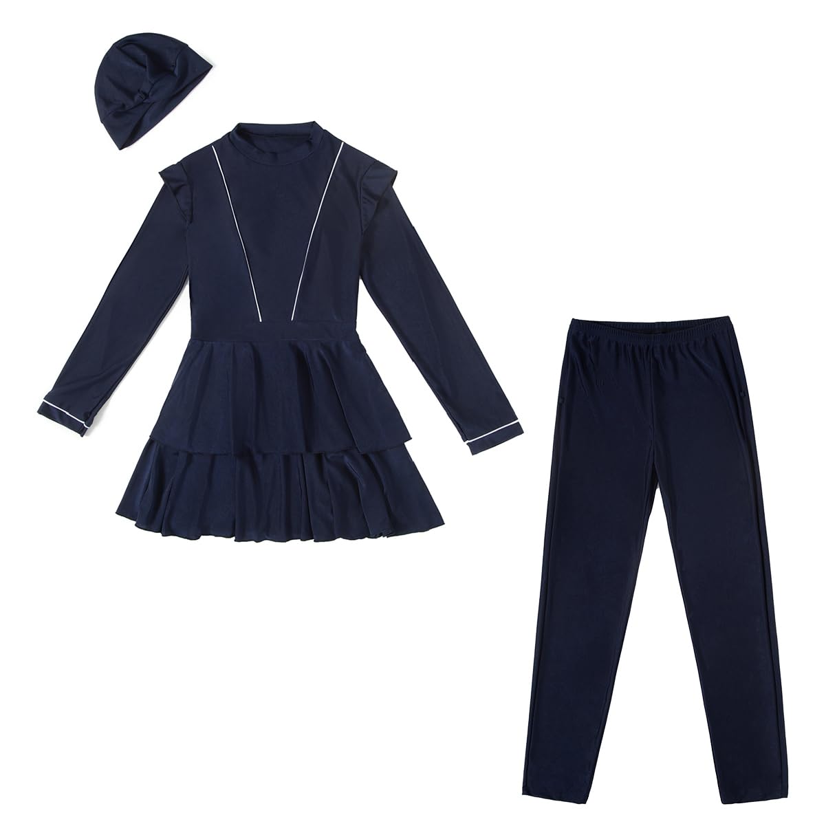Costume da bagno musulmano da donna Burkini gonna lunga plissettata con cuffia da bagno modesto costume da bagno islamico surf rash guard set