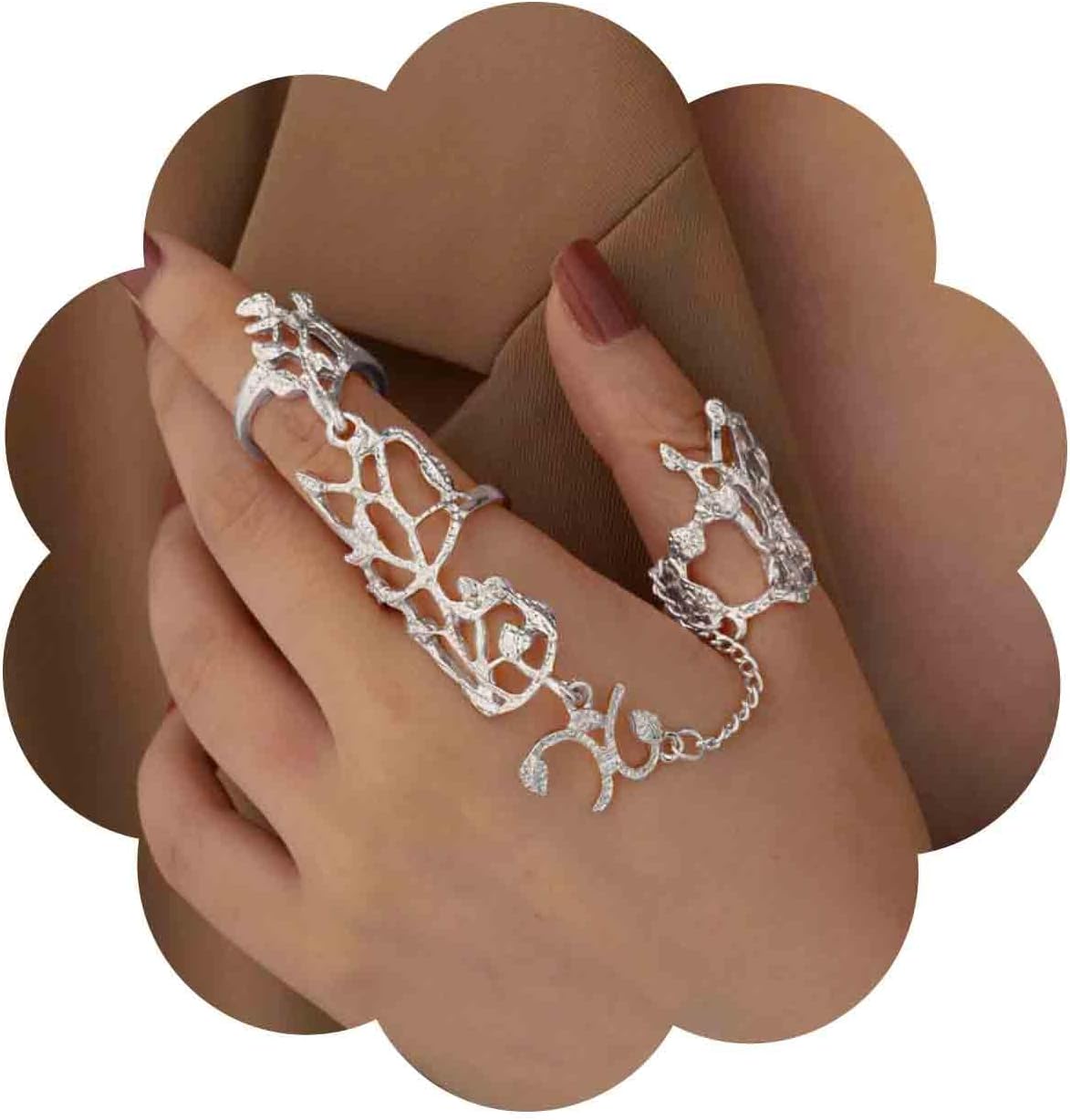 Vintage Gothic Statement Punk Finger Harness Ring - Long Two Finger, Adjustable Fingertip - Gold Jewelry for Women & Girls