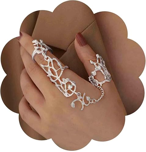 Anillo de dedo ajustable estilo punk gótico vintage, anillo completo y de dos dedos para mujer