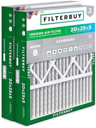 Filterbuy 20x25x5 Air Filter MERV 8 Dust & Allergy Defense (2-Pack)