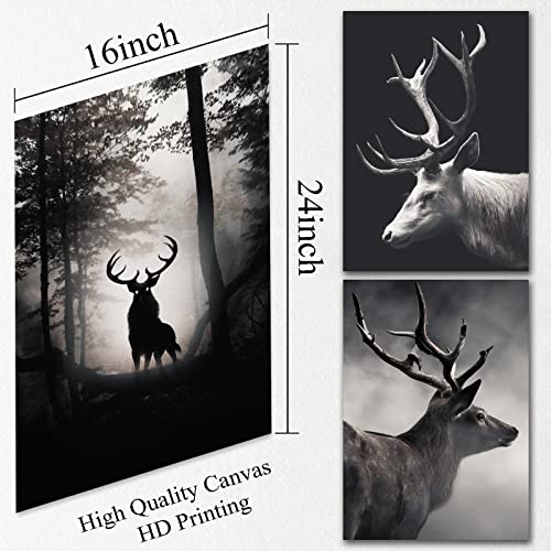 Black And White Animal Wall Art Prints Deer Canvas Pictures Black White Elk Canvas Wall Art For Living Room Forest Animal Wall Decor Deer Canvas Paintings For Bedroom Decor 16X24Inchx3Pcs No Frame #TOP2