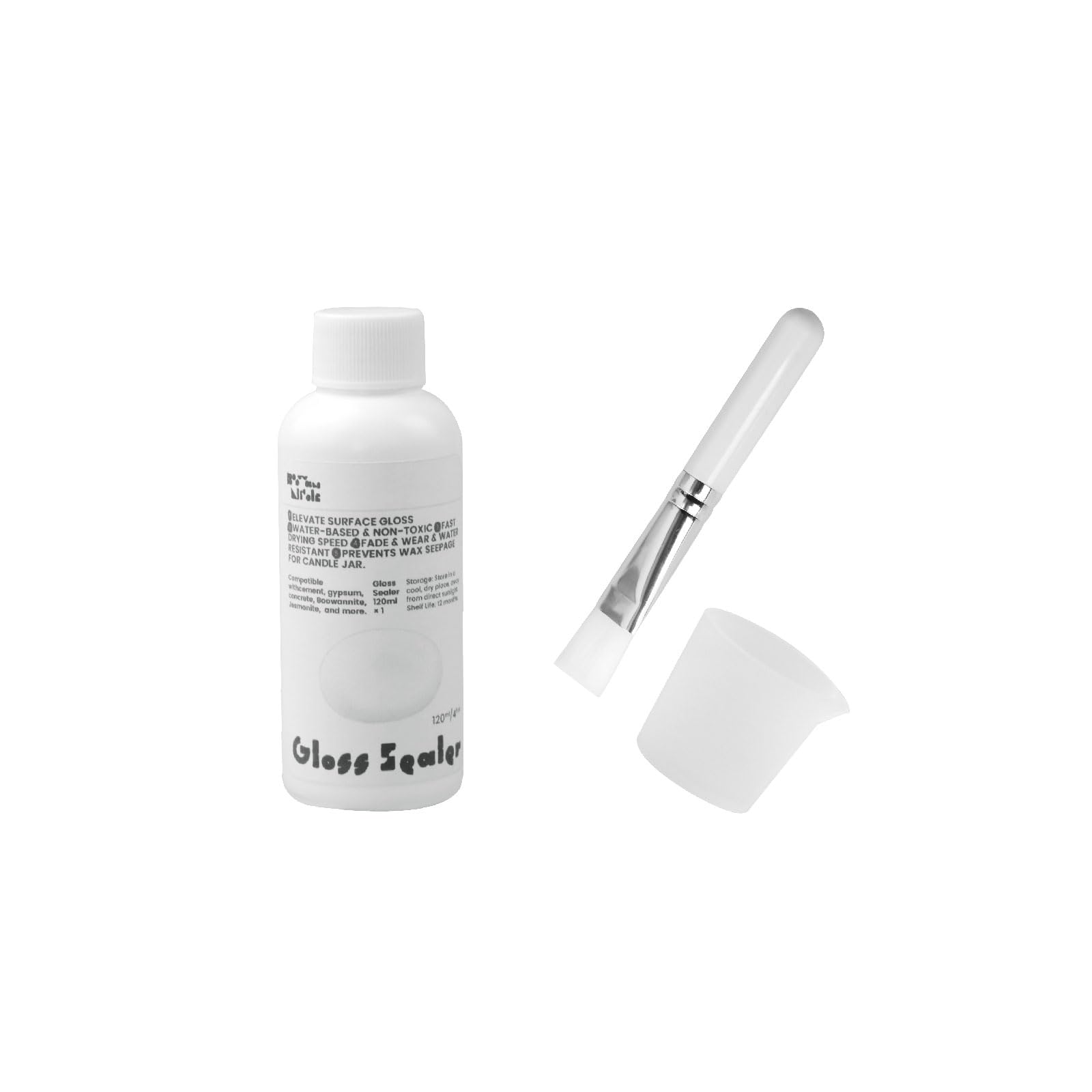 BOOWAN NICOLE Acrylic Gloss Sealant / Varnish Odourless Food Safe Heat Resistant Fade Resistant Waterproof Paint for Concrete Plaster Crafts Candle Jars Clay Includes Brush & SIL (ST53)