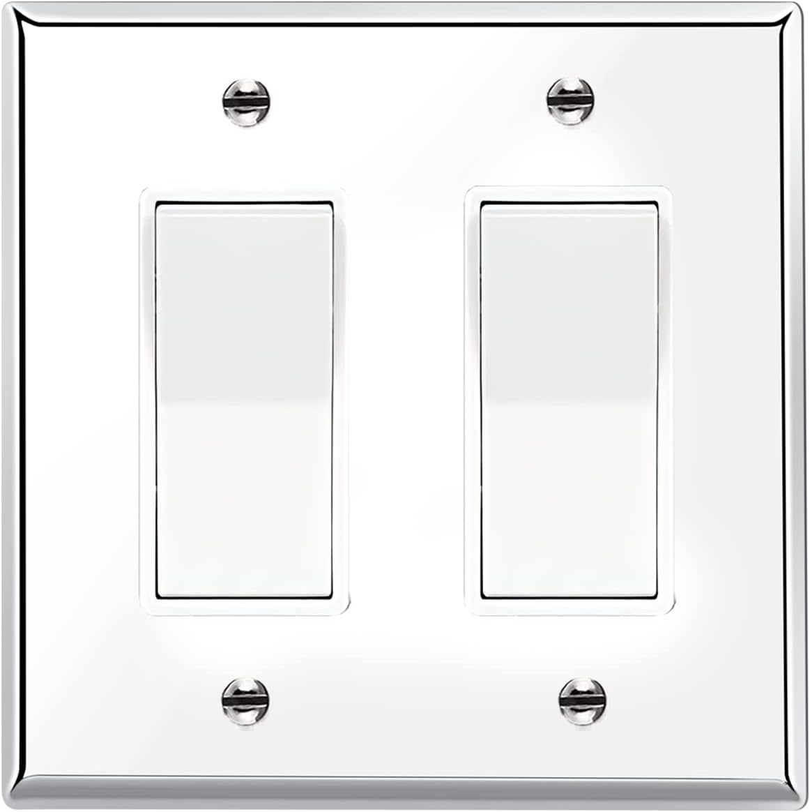 1 Pcs Silver Light Switch Cover Plate Polished Chrome 2 Gang Wall Plate