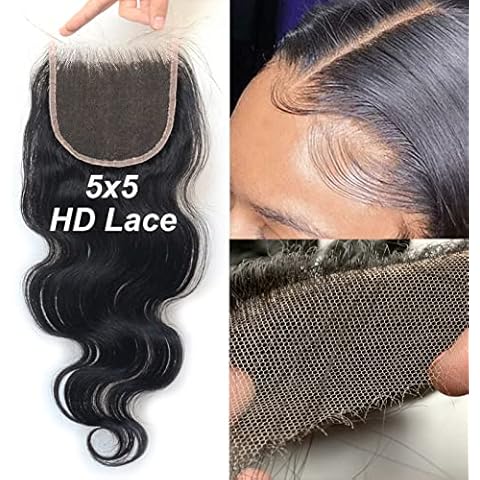 Luwigs 5x5 HD Lace Closure 18inch Human Virgin Hair Body Wave Pre Plucked Swiss Lace 5x5 Closure with Baby Hair Bleached Knots Natural Color Free Part Cover