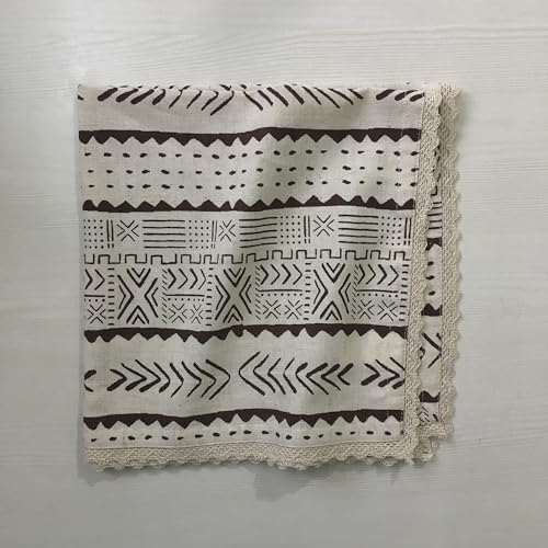 Image of FINGERCRAFT Printed Cloth Napkins, Mud Cloth, 20x20 Inch, Set of 6 | Cotton Linen Blend Fabric, Classic Lace, Durable and Good Absorbency, For Home, Hotels, Parties