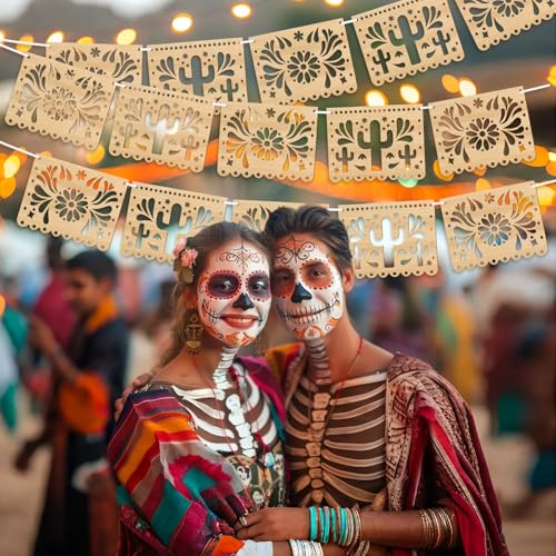 Image of Simgoing 4 Pack Papel Picado Classroom Decor Wooden Mexican Banners,Fresh