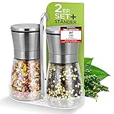 HEIMWERT Salz und Pfeffermühle Set - Geschmacksexplosion durch Spezial Mahlwerk - Salzmühle Gewürzmühle Pfeffermühle mit Keramikmahlwerk und Edelstahl Menage Salt Pepper Grinder Mill Mühle (Klein)