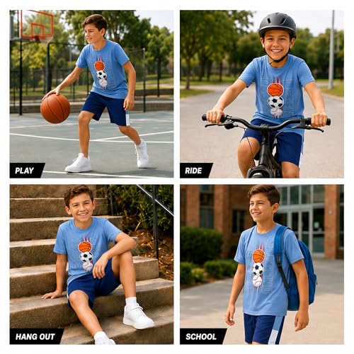 Image of Pro Athlete Active Boys Short Sets - 2 Piece Performance Crewneck Short Sleeve T-Shirt and Shorts Boys Athletic Sets (8-16)