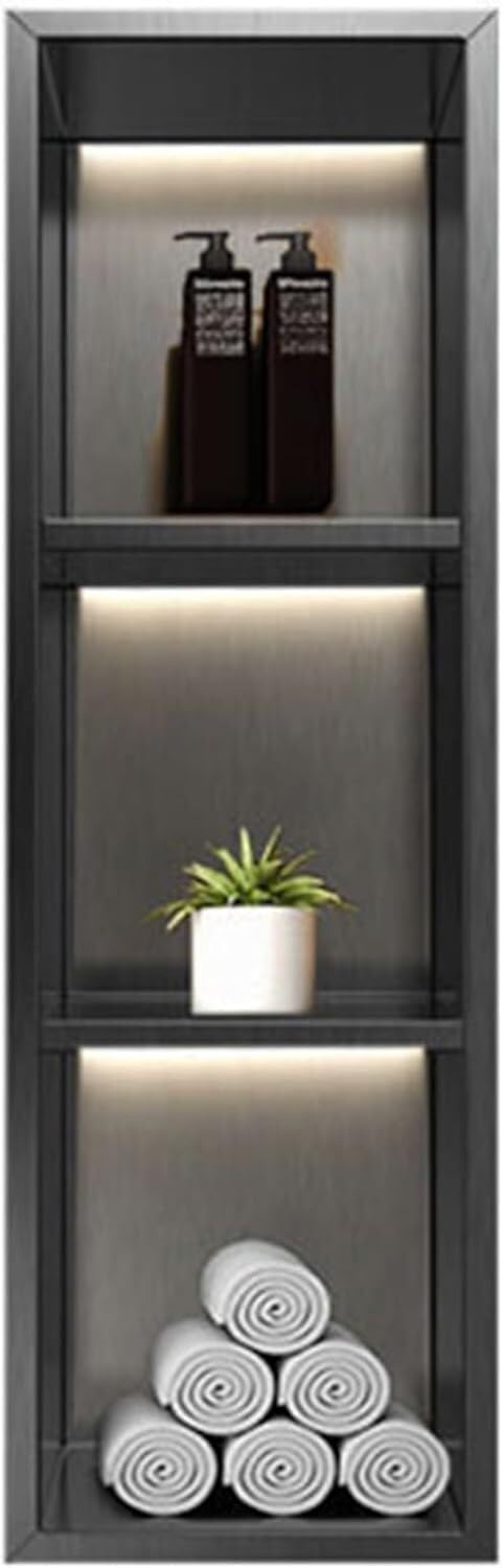 MYUYEE Recessed Bathroom Partition Shower Shelf, Niche Single Recessed Shower Shelf, Stainless Steel Niche (Black 29X90X12.5Cm)