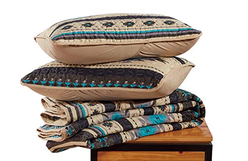 Chezmoi Collection 3-Piece Southwestern Geometric Tribal Quilt Set - Multicolor Teal Beige Black Gray Lightweight Quilted Bedspread Set, King (118" X 95") #TOP2