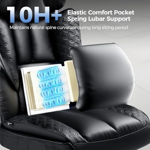 Image of GTPLAYER Big and Tall Gaming Chair 400lbs Heavy Duty Office Chair with Footrest, High Back Pocket Spring Lumbar Support, Ergonomic Wide Comfy Seated Cushion for Lower Back Pain Relief, Carbon-Black