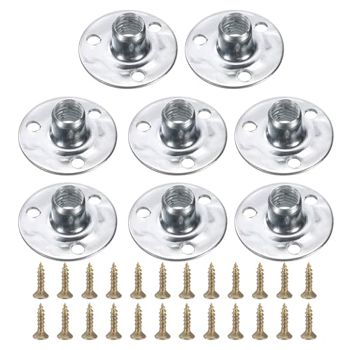 uxcell 8Pcs M8 T-Nuts, Zinc Plated Steel Brad Hole Tee Nut with Screws, 3-Hole Round Base Weld Nuts 11.2mm Height Through Hole Flange Insert Female Thread Plate Nuts, Silver