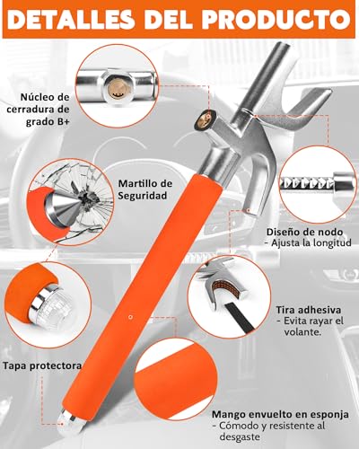 Bloqueo antirrobo coche Tevlaphee universal ajustable en color naranja con 3 llaves de seguridad 3