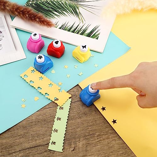 Bastelschere Kinder, 6er Set Kinderschere mit 6 Stück Papierstanzer, 6 Verschiedene Schnittform, Papierschere Set für Kinder Kindergarten Anfängerschere DIY Handwerk