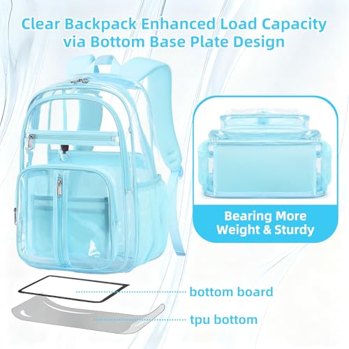 Image of XL Clear Backpack Heavy Duty For Lady,18in TPU Bookbag 15Age+ Girls,Not-PVC | See Through Stitch durable plastic Multi-Pocket Design For School Adults work Warehouses Airport security,check events (Aqua)