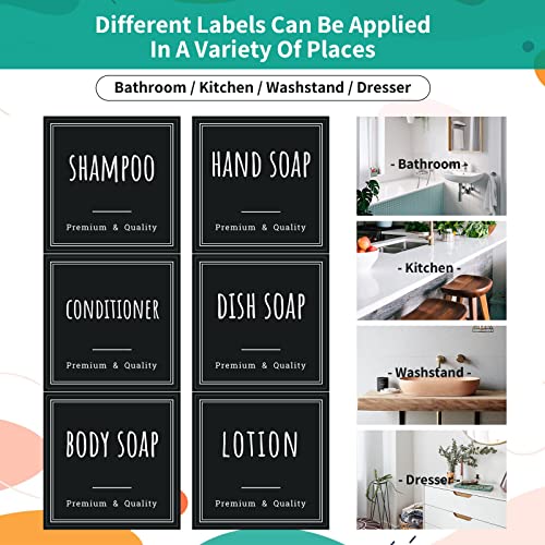 Image of Segbeauty 18pcs Waterproof Labels Black, Farmhouse Kitchen Bathroom Soap Dispenser Labels, Removable Self-Adhesive Container Bottle Sticker Set for Organizing Shampoo Conditioner Hand Soap Lotion