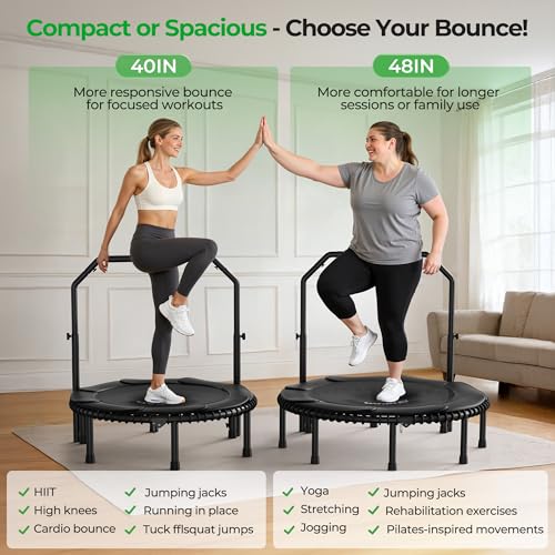 BCAN BT2 40" Rebounder Trampoline for Adults, Indoor, 450lbs,Bungees Rebounder for Adults, Adjustable Handlebar, Quiet Mini Exercise Trampoline for Indoor Workout, Low-Impact|FED Fitness Black - image 8