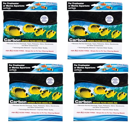 Image of PENN-PLAX Carbon Infused Aquarium Filter Media Pad - Easy to Cut into Any Size Your Filter Requires - 10 inch x 18 inch (Pack of 4)