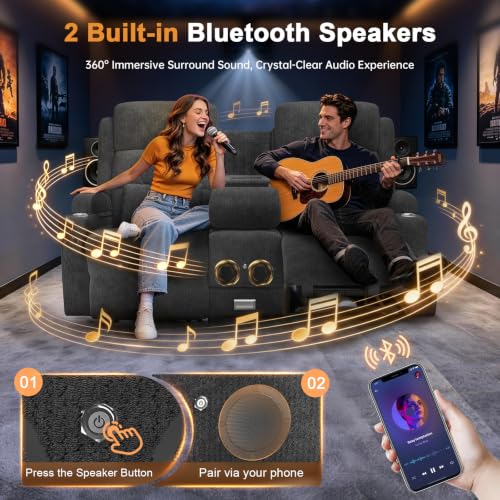 Image of Home Theater Seating, Power Loveseat Recliner Sofa with Massage & Heat