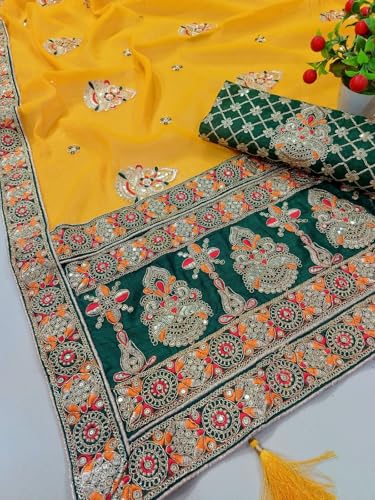 Image of Women's Designer Bollywood Soft Georgette Heavy Embroidery Sequins Work Sarees For Wedding With Blouse Piece