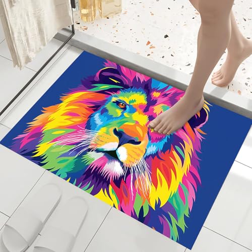 Tapis lion arc-en-ciel antidérapant pour entrée propre
