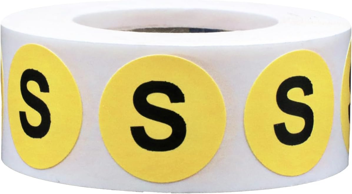 Yellow Extra Large XL Clothing Size Stickers, 0.75 Inch Round Semi Gloss Apparel Size Labels, 500 Total Adhesive Stickers on a Roll for Retail Clothing, Inventory, and Merchandising – Made in the USA