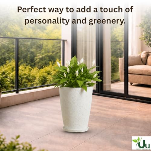 Image of Urban Upvan 14 Inch Tower Pot with Tray (White) with Vermicompost | Large Round Flower Pot | Durable Lightweight Plastic Planter for Indoor Outdoor Plants, Balcony & Garden, (Pack of 1)