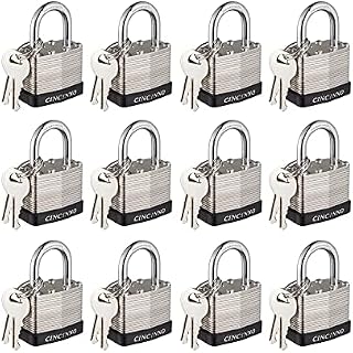 40mm Keyed Alike Nickel Plated Laminated Steel Padlock, 1-9/16" Wide Body 1-inch Shackle Padlocks with Keys Pack of 12