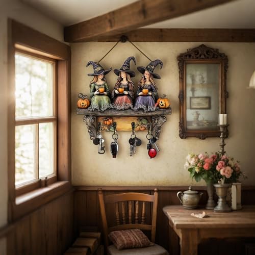 Halloween Witch Key Holder Wooden Pumpkin Wall Decor, Coat Rack with 4 Hooks, Bohemian Key Hanger for Entryway Kitchen Storage Organizer Thanksgiving Halloween Decorations (Orange) - Cosy Home Interiors Halloween Witch Key Holder Wooden Pumpkin Wall Decor, Coat Rack with 4 Hooks, Bohemian Key Hanger for Entryway Kitchen Storage Organizer Thanksgiving Halloween Decorations (Orange) - Image 3