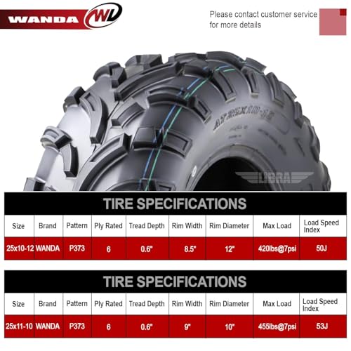 Image of WANDA UTV ATV Tires (2) 25x10-12 & (4) 25x11-10 6PR P373 Lit Mud 6 Wheelers | Lite-Mud Series All Terrain Hybrid Agil & Versatile