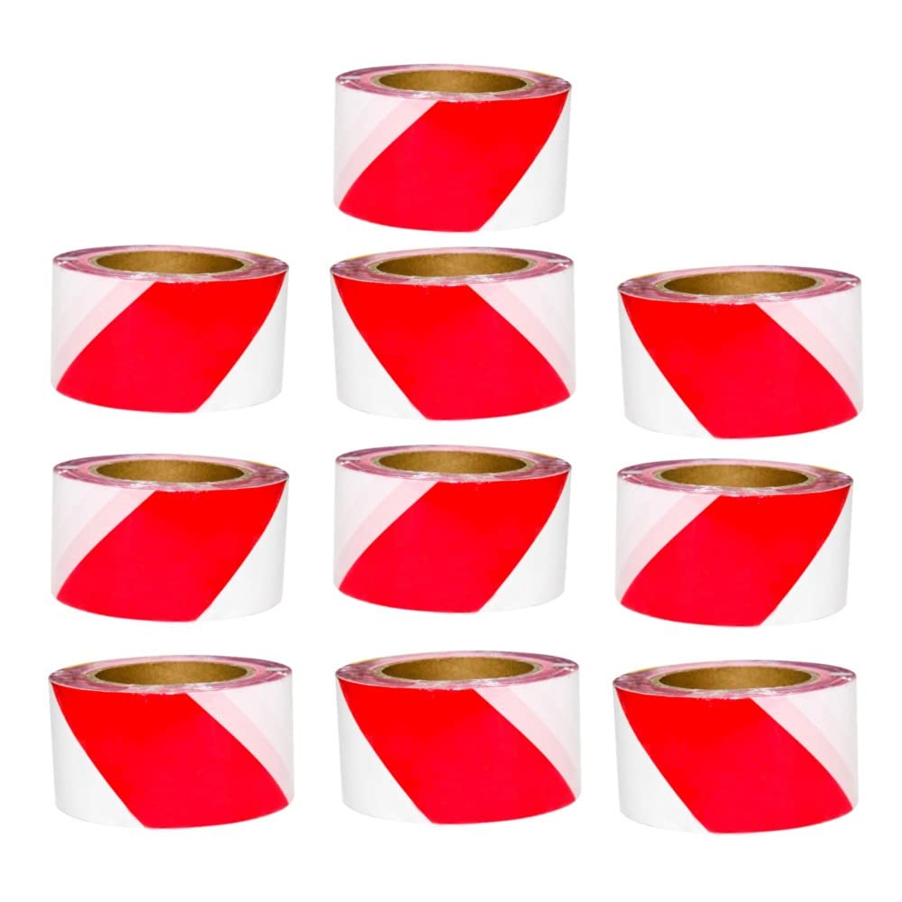 Berry 10 Pcs Non-Adhesive Barrier Tape - Red and White | 3" (75mm) x 500 Meter Warning Tape Roll for Cordoning Off Areas | Hazard Tape Red and White for Warning, Making Boundaries, Caution Tape