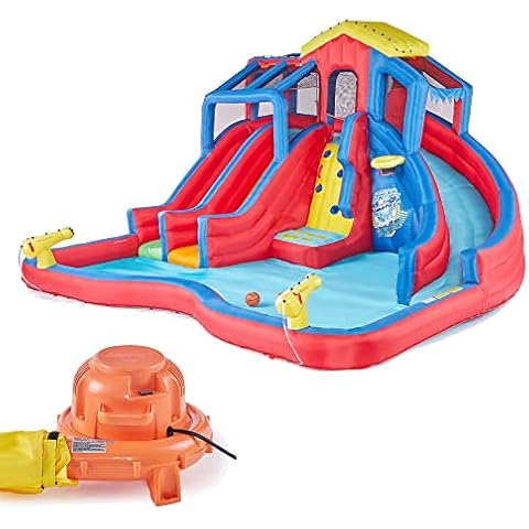 Banzai Inflatable Backyard Water Slide Hydro Blast Kiddie Pool w/ Climbing Wall, Ages 5+, Blue/Red Cover