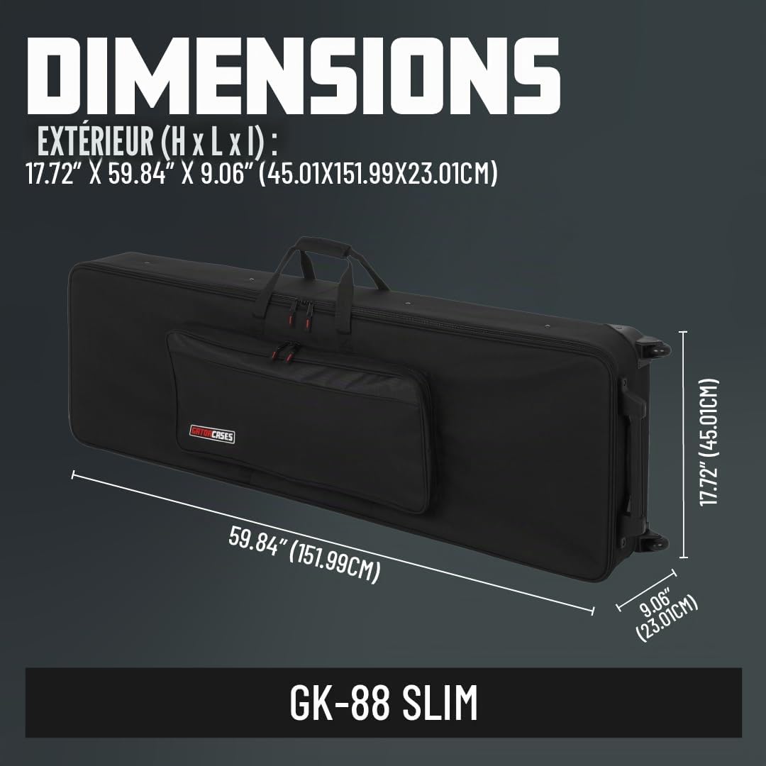 Gator Cases Mallette légère pour clavier Slim 88 notes avec poignée et roulettes (GK-88SLIM)