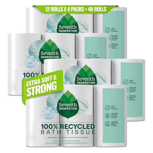 Seventh Generation Toilet Paper Recycled Bath Tissue 4-Pack 100% Recycled Paper 2-ply without Chlorine Bleach 12 Rolls