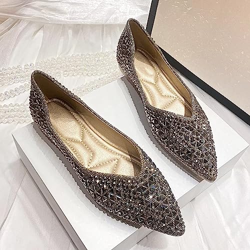 INEELUYI Women's Bling Rhinestone Pointy Toe V Cut Dress Flats Shoes Sexy Slip on Walking Flat Shoes2