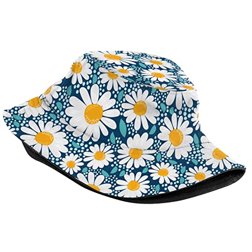 Image of Daisy Chamomile Floral Bucket Hat Sun Beach Packable Fisherman Cap for Women Men Summer Outdoor Hiking