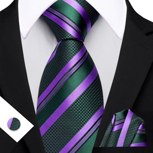 Image of Barry.Wang Mens Tie Set Plaid Check Neckties Formal Business Wedding Luxury Pocket Square Cufflinks