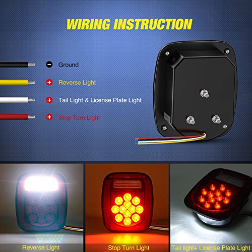 Image of Nilight - TL-21 2PCS 39 LED Universal Stop Turn Tail Light for Truck Trailer Boat Jeep, 12V Stud Mounted Red /White Lamp