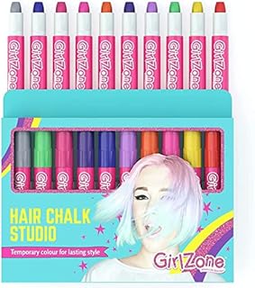 GirlZone Hair Chalk Studio, 10-Piece Temporary Hair Chalks Set, Easy to Use and Safe for Kids, Fun Toys for Girls & Gifts for 10 Year Olds Girls