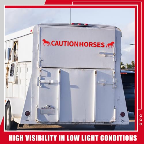 Image of Gilprop 2 Pcs Horses Trailer Decal Sticker Safety Kit Reflective Red 4.5 x 50 Inch Trailer Caution Sign for Safety Warning Decal Car Gift Decor