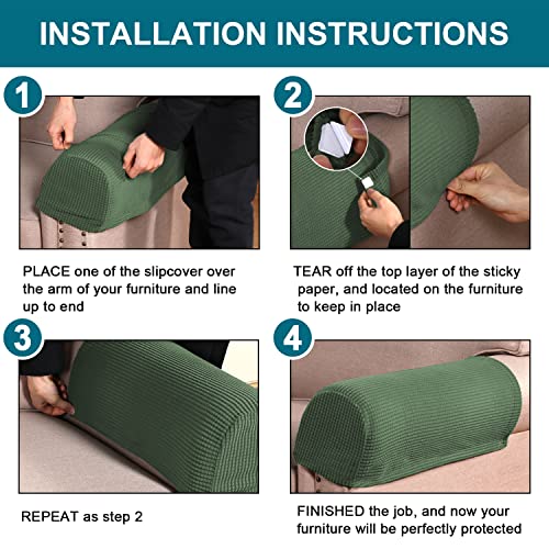 Turquoize TQBLG2-ARMREST-BRONZEGREEN Stretch Armrest Covers For Chairs And Sofas Couch Arm Covers For Sofa Spandex Jacquard Armrest Covers Anti-Slip Furniture Protector Armchair Slipcovers thumb #5