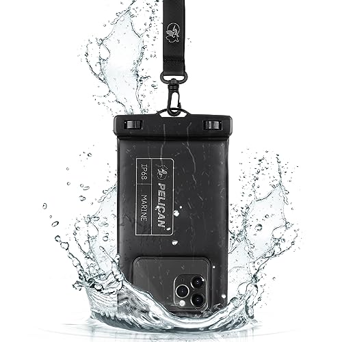 Image of Pelican Marine Waterproof Phone Pouch (Regular) - Stealth Black | Touchscreen IP68 Floating Waterproof Phone Case w /Detachable Lanyard - Fits All Phones - Beach Cruise Ship Travel Essentials