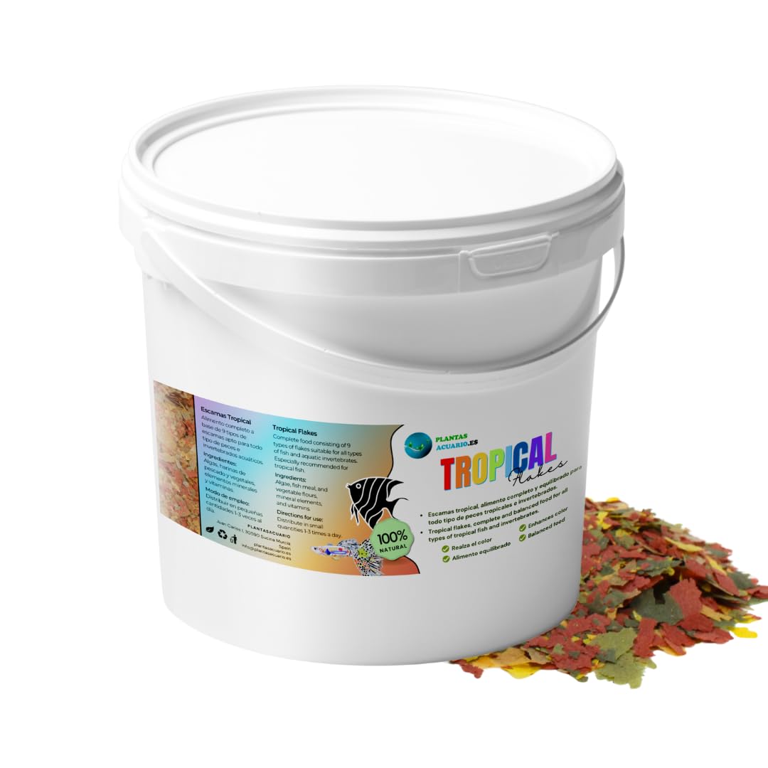 Tropical Flakes Plantasacuario 1000ml, Comida en Escamas para Todo Tipo de Peces Tropicales y de Agua Caliente, Saludable y Potencia el Color, Dieta Diaria equilibrada para Peces