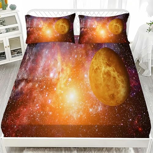 Sabana Bajera 135x190 Las Estrellas Sabanas Bajeras Estampadas Cielo Estrellado Sábana Bajera Ajustable Suaves, Elastico Funda Colchon con 2 Funda Almohada 50x80 cm, para Colchón de 30cm de Altura